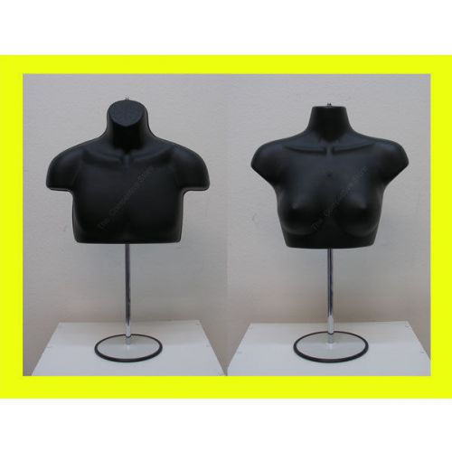 Black Male Female W/Metal Base Mannequin Forms Set - Upper Torso T-Shirt Display