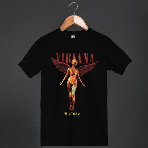 New Nirvana In Utero Rock Band Logo Black Mens T-SHIRT Shirts Tees Size S-3XL