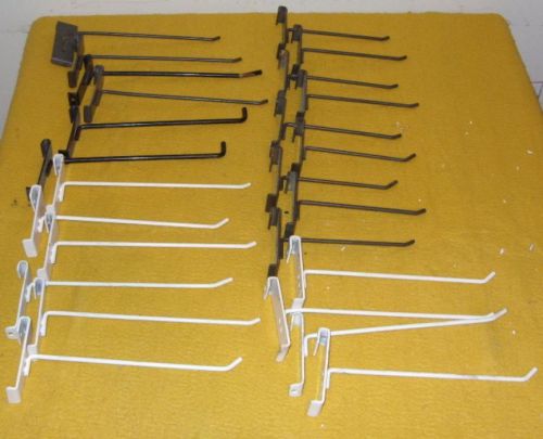Lot of 25 white and black color finish slat-wall hooks  of mix sizes for sale