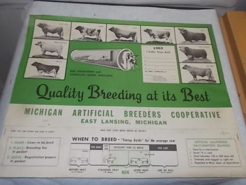 1963 Michigan Artificial Breeder&#039;s CO-OP Breeding Working Poster 17&#034;x14&#034;, Estate