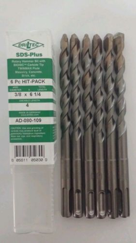 DRILTEC SDS-Plus 3/8&#034; 6-1/2&#034; Rotary Hammer Bit w/Carbide Tip (New Pack of 6)