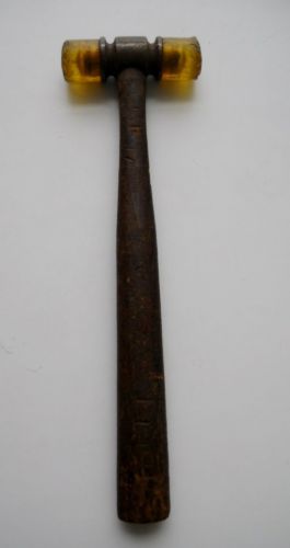 Antique brass &amp; yellow plastic dead blow hammer for sale