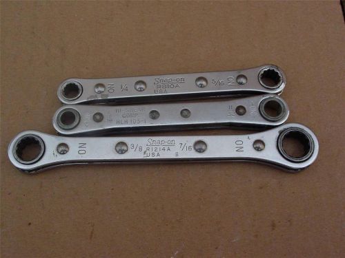 Set of 3 - snap-on &amp; hi-shear - close end ratchet wrench - 1/4 - 5/18- 3/8- 7/16 for sale