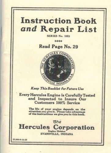 Hercules Instruction &amp; Repair Book Manual Gas Engine Motor Evansville Flywheel