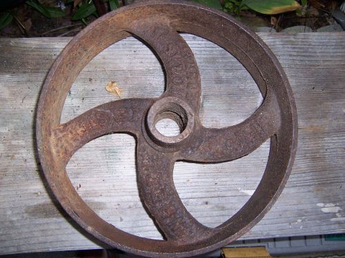 Antique industrial machine age flat belt pulley sheave wheel, 12 by 3 for sale