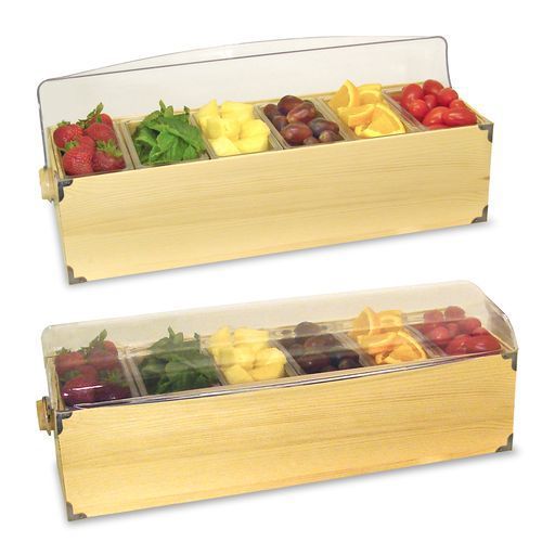 Roll Top Condiment Holder with 6 Pints Blond WOOD with Clear Lid