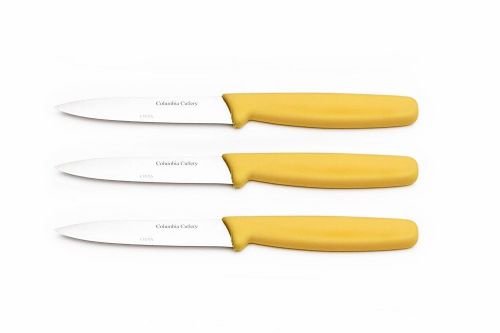 3 Columbia Cutlery Yellow Paring Knives - Brand New and Very Sharp!