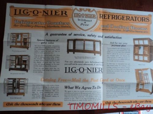 c.1923 LIGONIER Refrigerator Display Case Catalog Brochure Poster Vintage BIG VG