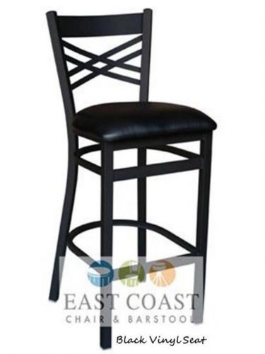 New commercial cross back metal restaurant bar stool with black vinyl seat for sale
