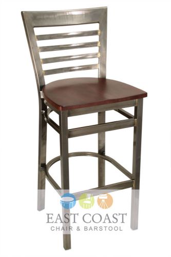 New gladiator clear coat full ladder back metal bar stool with walnut wood seat for sale