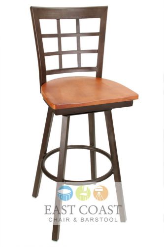 New gladiator rust powder coat window pane metal swivel bar stool w/ cherry seat for sale