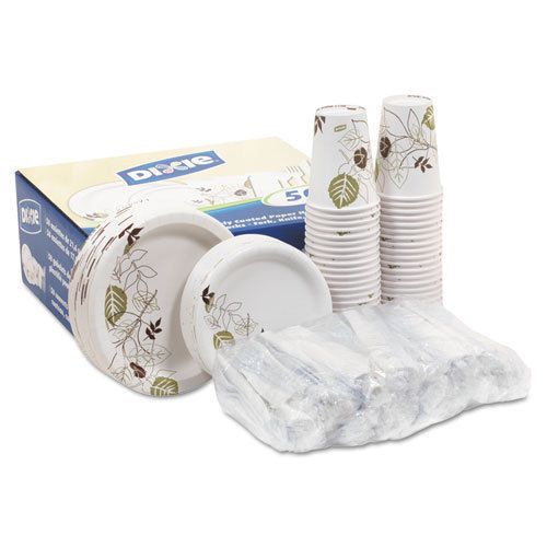 Dixie dinnerware party pack: paper plates, hot cups, and cutlery  - dxedxcombo50 for sale