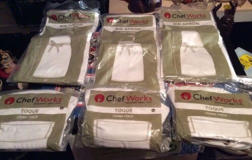 New Chef Works Togue (3) And Bib Apron (3) In Original Packaging