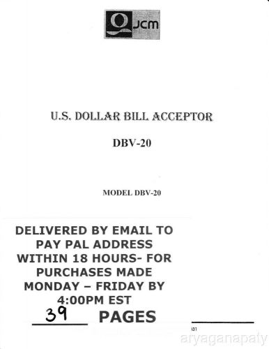 JCM DBV-20 dollar bill validator acceptor Manual PDF sent by email