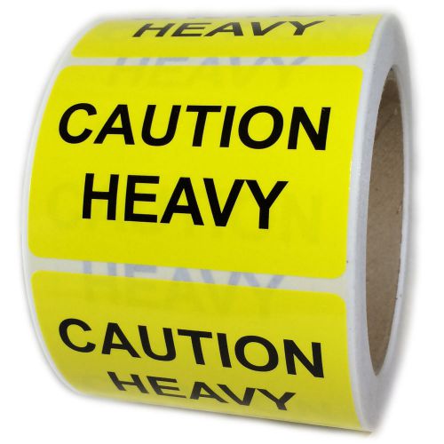 Glossy Yellow &#034;Caution Heavy&#034; Labels Stickers - 3&#034; by 2&#034; - 500 ct Roll