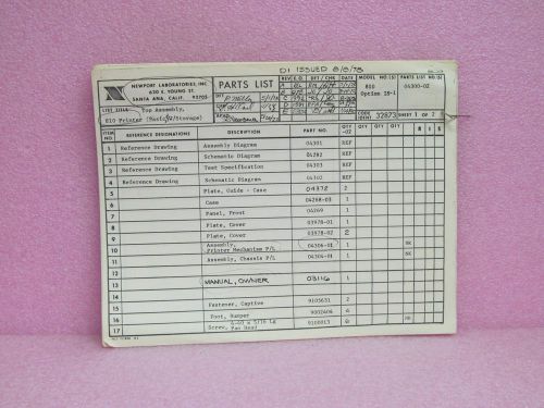 Newport Labs Manual 810 Printer Parts List &amp; Schematics (1973)