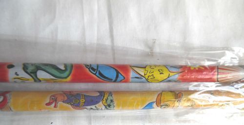 2 LARGE JUMBO LEAD PENCILS WITH ERASERS 1 SHARPENER RED,YELLOW FISHES OCEAN etc