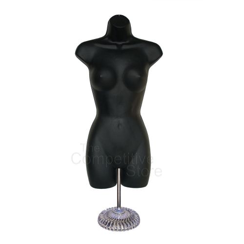 Black female dress mannequin countertop form hips long w/ economic plastic base for sale