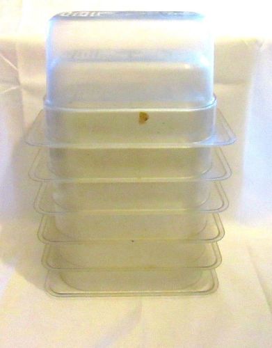 Lot of 6 Cambro Plastic Cold Table Inserts, 1/9 Ninth Size 4&#034; Deep(NSF)