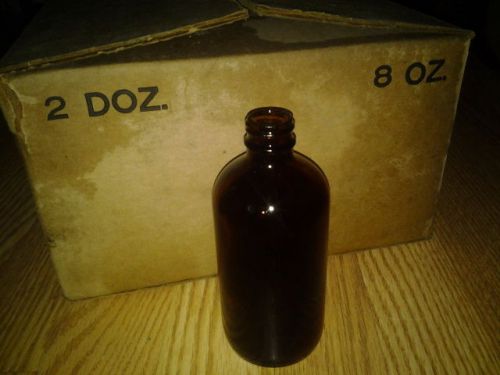 24- 8oz. boston round amber glass bottles, oils,aromatherapy,scents,crafts, more