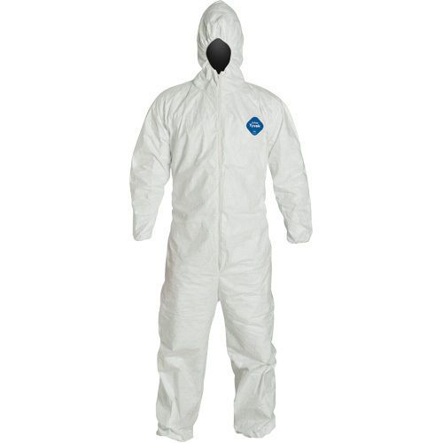 DuPont Tyvek TY127S Disposable Coverall / Hood, Elastic Cuff, White, L, Lot of 5