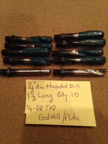 1/4&#034; dia. threaded drill bits, qty. 10, 1 1/2 &#034; long, 1/4-28 thread for sale