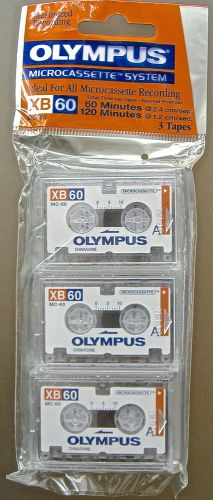 3 Olympus Microcassette Tapes in Cases XB60 New Sealed NIP