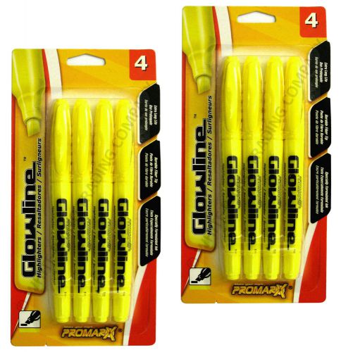 2 Packs of 4 - ProMarx Glowline Yellow Chisel-Tip Highlighters