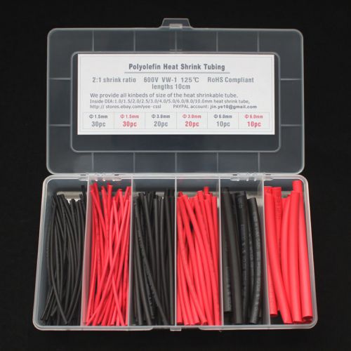 3 Sizes Heat Shrink Tubing Kit TWO Colors ,?1.5 ?3 ?6MM 120PCS in box black&amp;red
