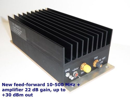 Feed-forward amplifier 10-500 MHz, 21 dB gain, +30 dBm out, very low distortion.