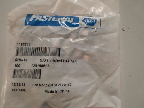 1 Pack of 100 Nuts: Fastenal 5/16&#034;-18, Stainless Steel SS Hex Nuts, 1170711