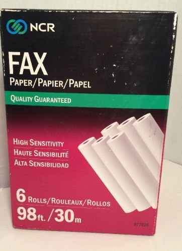 NCR Fax Paper 6 rolls NEW item# 877026 8-1/2&#034; x 98&#039; 1/2&#034; Core