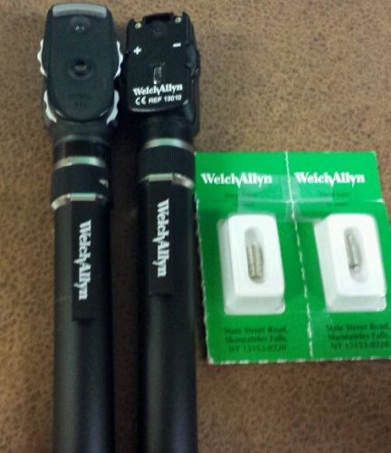 Two Welch allyn ophthalmoscopes w/extra bulbs