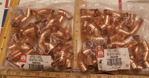 100 COPPER 1/2&#034;  FTG x C 45-degree ELBOWS,  New-Old-Stock