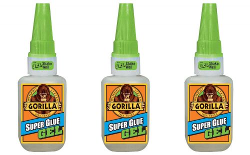 Gorilla Glue Super Glue Gel 7600101 15 gram Bottle, No Run-Control Gel, 3-Pack