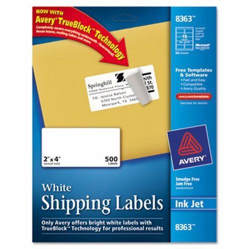 Avery Shipping Labels with TrueBlock Technology, 2 x 4, White, 500/Box (AVE8363)