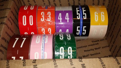 Lot of 8 rolls of 1000 numeric labels by FSI, SKU 3700 series 1 7/8&#034; H x 1 7/8&#034;