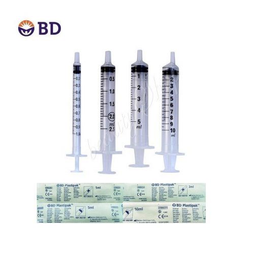 Becton dickinson 1ml 2ml 5ml 10m bd plastipak sterile syringes / packs of 10 for sale