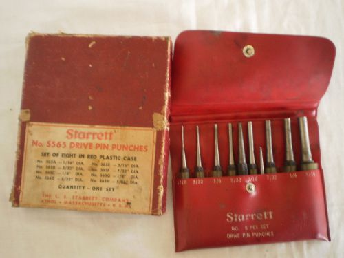 STARRETT S565 DRIVE PIN PUNCHES SET of 8 in RED PLASTIC CASE 1/16&#034; - 5/16&#034;