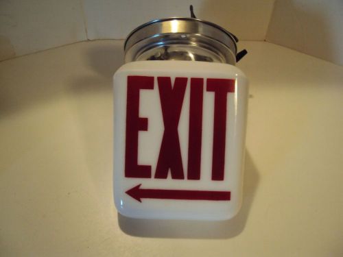 NICE VINTAGE EXIT SIGN LIGHT MILK GLASS RED LETTER WITH CEILING MOUNT