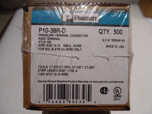 Panduit p10-38r-d ring terminal, 14 – 10 awg, 3/8&#034; stud size nib lot of 1000 for sale