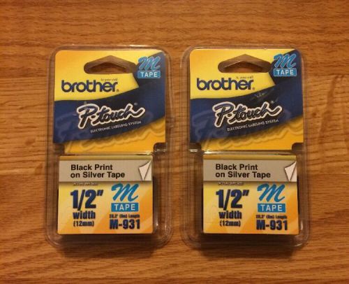 Brother P-touch M Tape, M-931, Black Print On Silver Tape, 2 New Packages