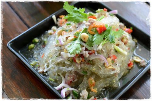 07 Thai Food Cuisine Recipe Glass Noodle Pork Spicy Salad Delivery FREE SHIPPING