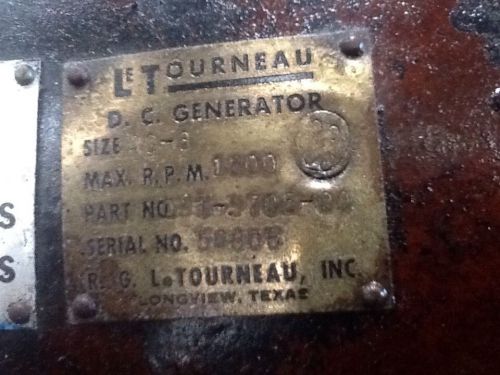Le Tourneau Dc Generator Size Ag-3 1800 Rpm