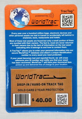 WorldTrac Drop-in or Hang-on TracTag Card w/ 2 Year Membership - RFID Technology