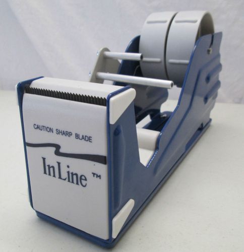 Inline commercial shipping tape dispenser heavy duty blue metal desk or mount for sale