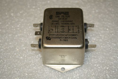 SAE EMI FILTER GA1B-20 20AMP 115/250VAC 50/60 Hz HPF