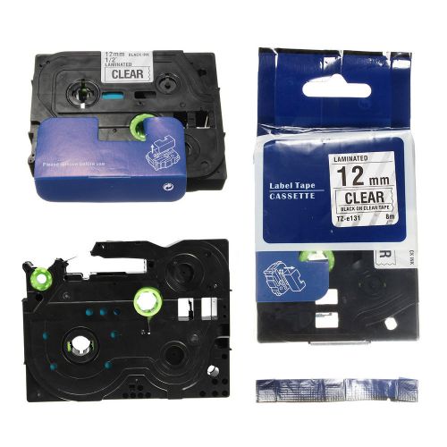 1pc black on clear label tape 12mm for brother p touch tz-131 tz-af131 for sale