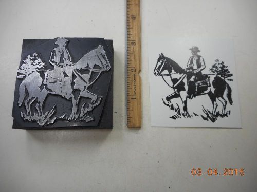 Letterpress Printing Printers Block, Cowboy riding Pinto Horse