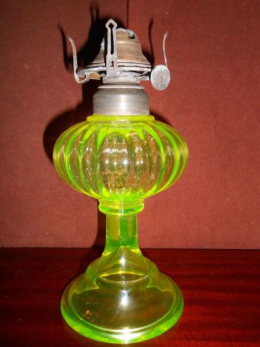 Yellow Vaseline glass oil kerosene hurricane Fairy lamp light uranium art canary
